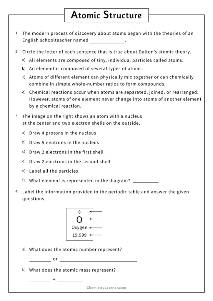 Atomic Structure Worksheet with Answer Key 7th Grade