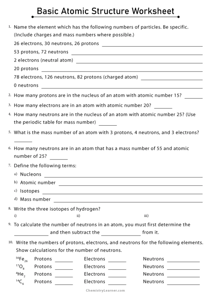 Basic Atomic Structure Worksheet